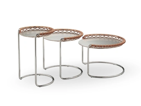 Tavolini P47 in metallo e cuoio intrecciato di Midj