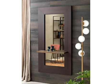 Specchio Sibilla con cornice in legno e mensola di Riflessi