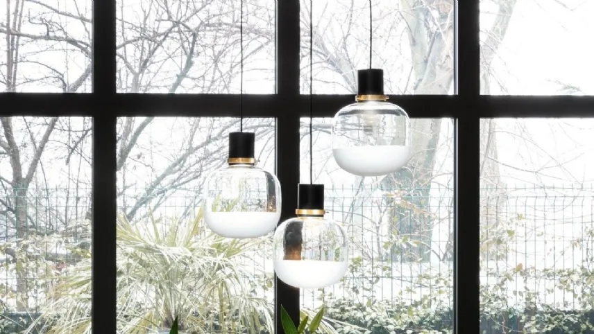 Lampada in vetro con finitura trasparente e satinata Ghost Sospensione di Midj
