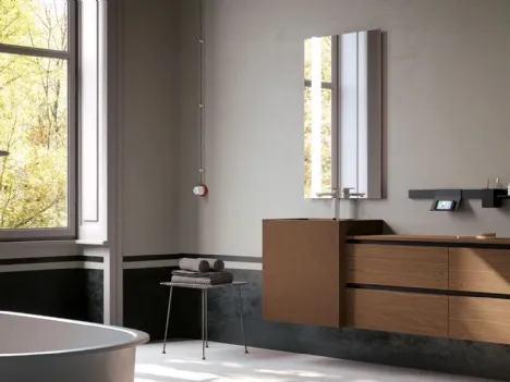 Mobile da Bagno sospeso finitura impiallacciato Rovere Fiammato Castagna Linea 08 di Archeda