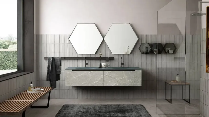 Mobile da Bagno sospeso Side 07 in HPL con top in vetro acidato di Archeda