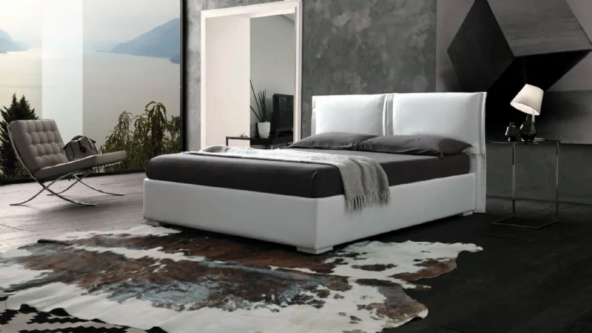 Letto in ecopelle con testiera e box contenitore Asia di Ergogreen