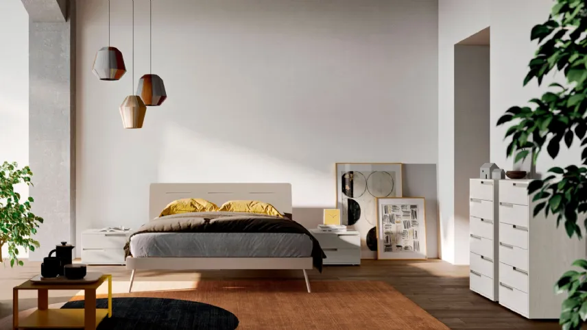 Letto con testiera in melaminico Tortora Curve di Orme