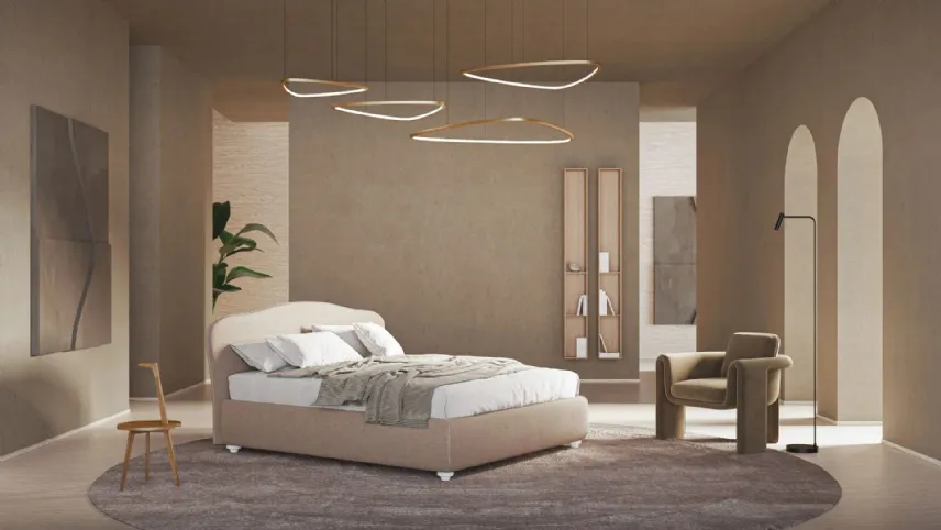 Letto imbottito con testiera sagomata e box contenitore Camilla di Ergogreen
