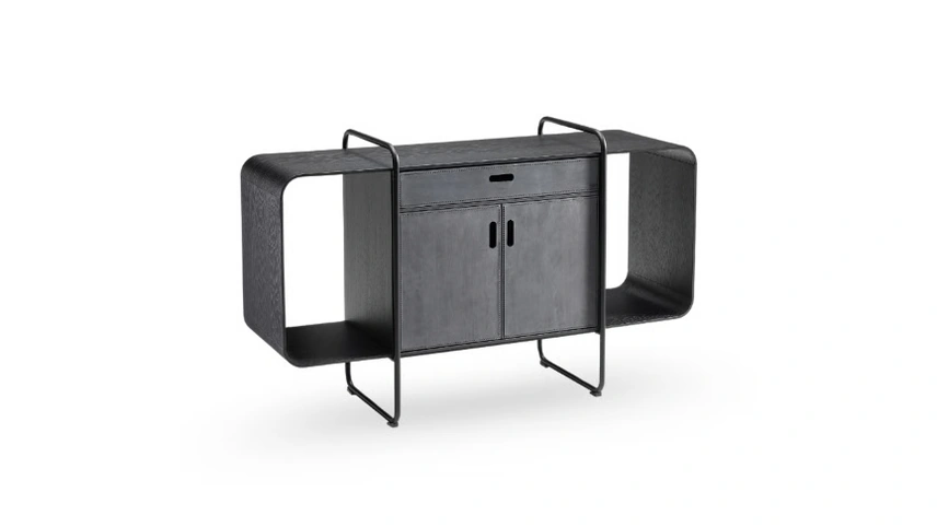 Madia Apelle con struttura in metallo e ante rivestite in pelle di Midj