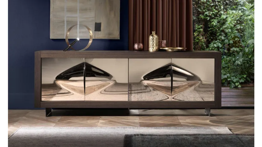 Madia Picasso P12 Fiocco in cristallo fuso specchiante bronzato e struttura in legno di Riflessi