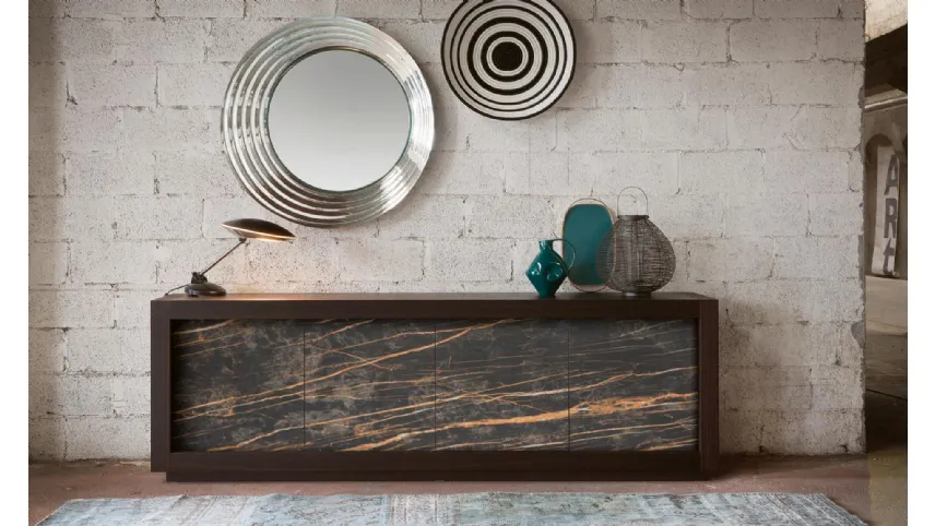 Madia Picasso P12 in Rovere con ante in finitura ceramica Noir Desir di Riflessi