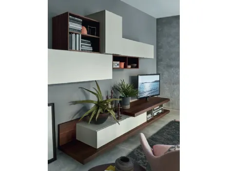 Parete Attrezzata Base Sp60 CDC3008C dx tipo A in Rovere termotrattato e laccato opaco di Sangiacomo