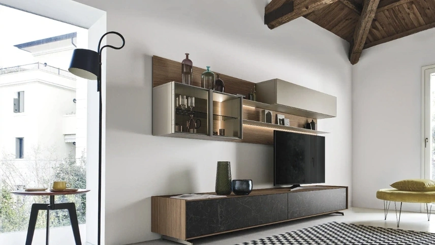 Parete Attrezzata Cabaret One 03 in legno e ceramica di Sangiacomo