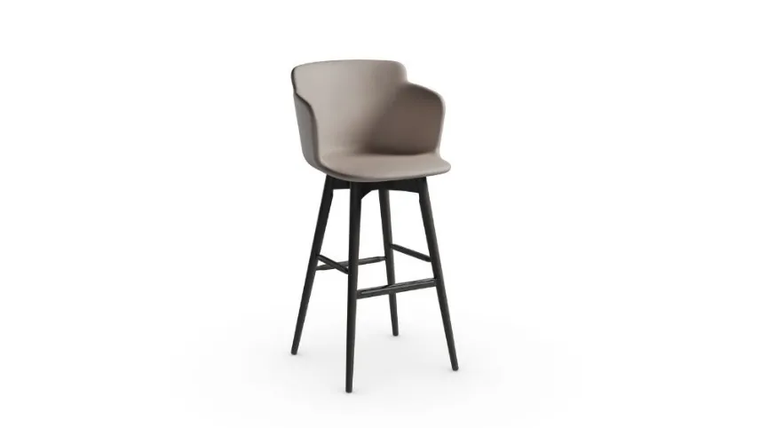 Sgabello in pelle con struttura in frassino tinto Calla LR TS di Midj