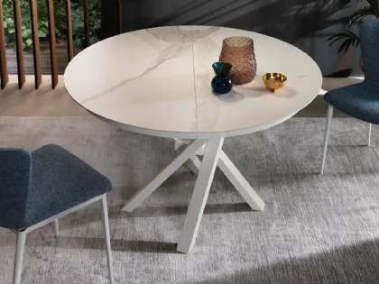 Tavolo allungabile Shangai Round con top in ceramica e base in alluminio verniciato di Riflessi