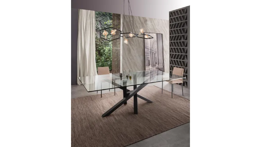 Tavolo con top in cristallo Shangai Vetro di Riflessi