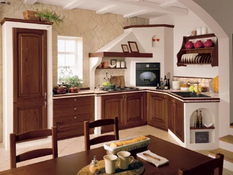 Cucina Classica ad angolo in muratura Ducale 04 in legno di Noce massello di Astra