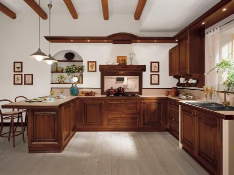 Cucina Classica angolare con penisola Ducale 05 in legno di Noce massello di Astra