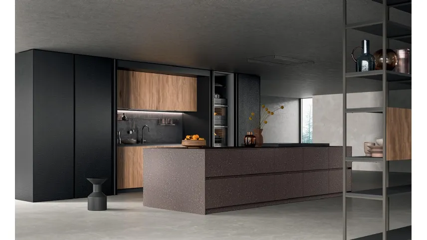 Cucina Design con isola HC08 02 Minimal in laccato speciale pietra e krekelle di Astra