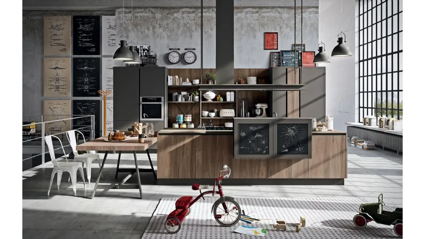 Cucina Design con isola Industrial Kitchen 04 in laminato noce brianza di Astra