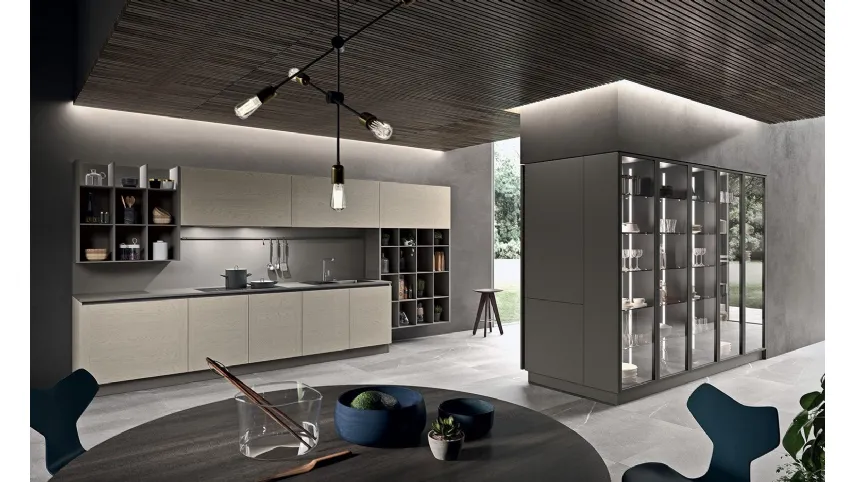 Cucina Design lineare Mood 04 in legno laccato di Astra