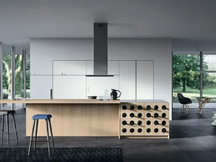Cucina Design con isola in Rovere nordico con top in acciaio inox Sistemi 3|1|C di Copat Life