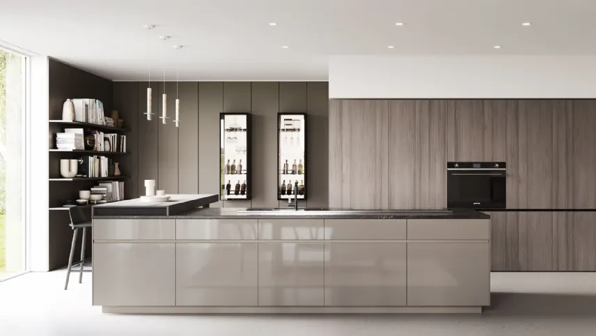 Cucina Design con isola in laccato lucido e top in marmo Sistemi 3|1|D22 di Copat Life