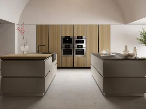 Cucina Design con doppia isola Diamond composizione 02 in legno e laccato di Armony