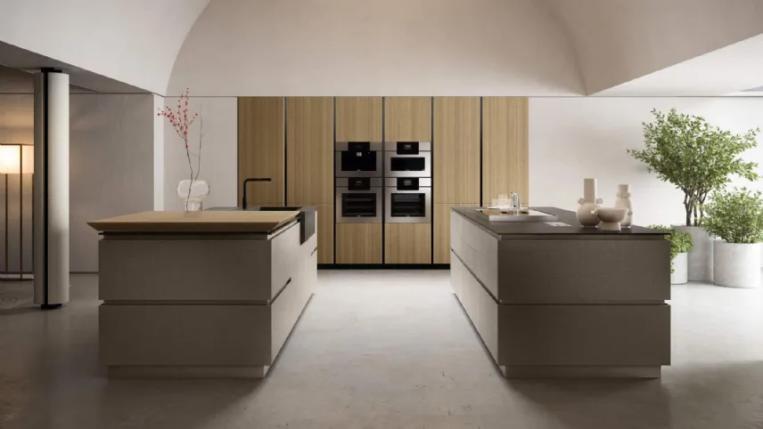 Cucina Design con doppia isola Diamond composizione 02 in legno e laccato di Armony