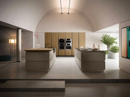 Cucina Design con doppia isola Diamond + Riga Portrait 26 in Rovere e laminato di Armony