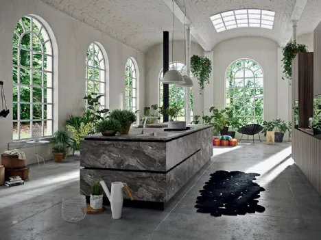 Cucina Design lineare Industrial Kitchen 02 in laminato effetto Marmo di Astra