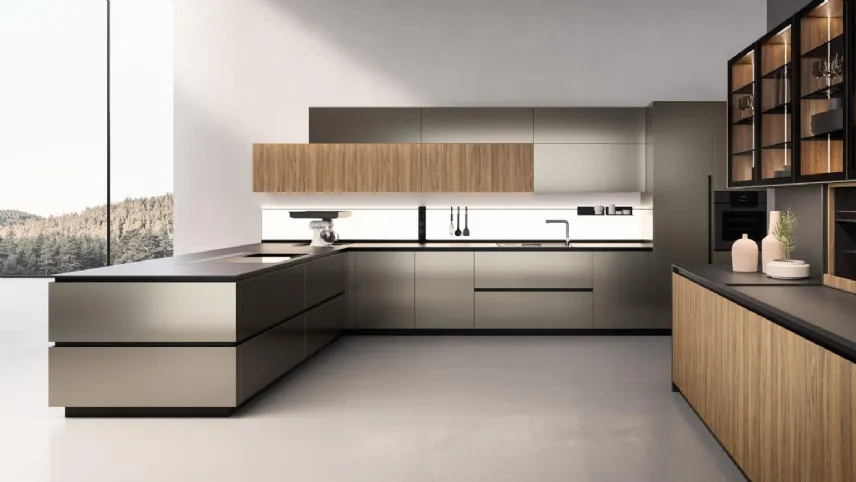 Cucina Design con penisola Kappa composizione 02 in laccato metallizzato di Armony
