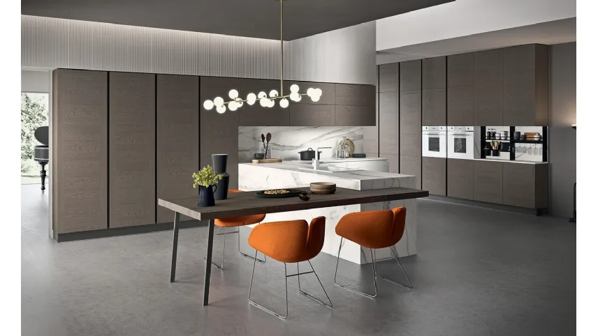 Cucina Design angolare Mood 01 in laminato effetto Marmo e legno verniciato Grafite di Astra