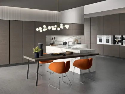Cucina Design angolare Mood 01 in laminato effetto Marmo e legno verniciato Grafite di Astra