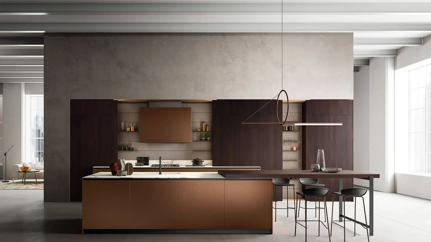 Cucina Design con isola Omicron + Yota Portrait 31 di Armony