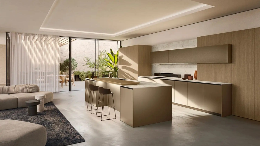 Cucina Design Rho + Kappa Portrait 03 in laccato e laminato Quercia di Armony