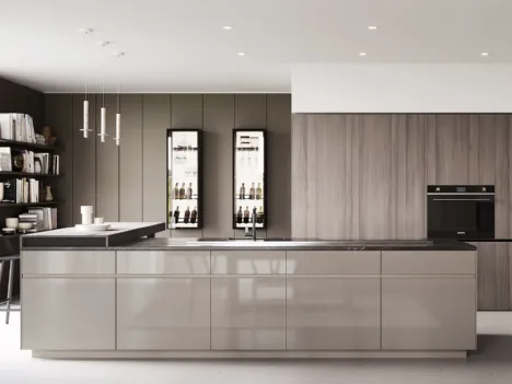Cucina Design con penisola in laccato lucido e top in marmo Sistemi 3|1|D22 di Copat Life