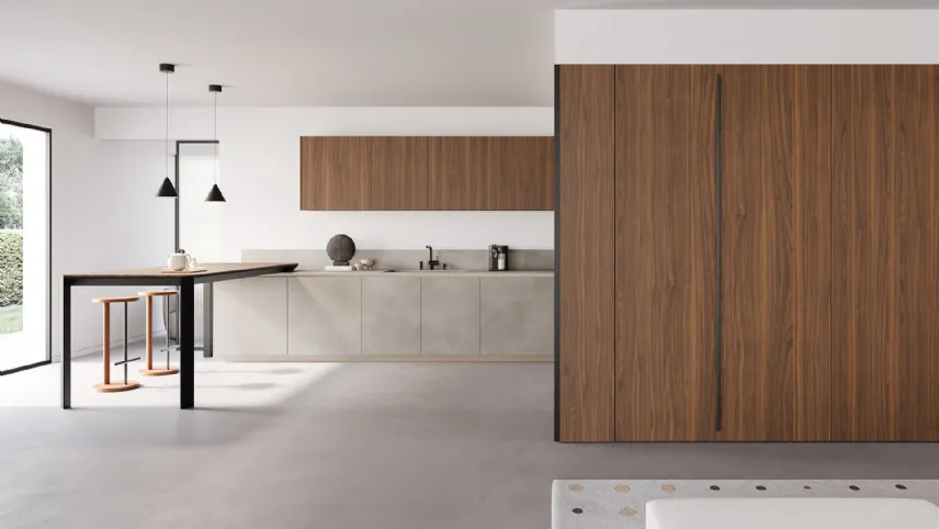 Cucina Design in gres e legno di noce con penisola Sistemi 3|1|E22 di Copat Life