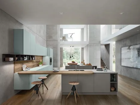 Cucina Design XXL 04 in laccato opaco Londra e vetro organico laccato opaco Blu Giulietta di Astra