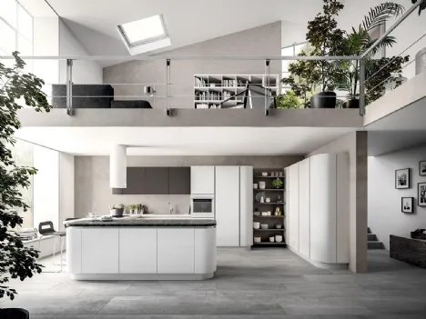 Cucina Design ad angolo XXL 08 in laccato opaco Bianco e Industrial di Astra