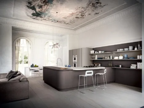 Cucina Design angolare XXL 09 in laccato opaco Cacao e Ferro di Astra