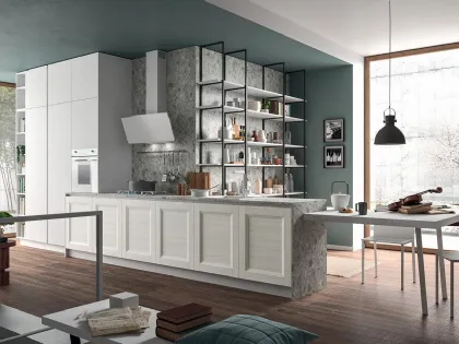 Cucina Moderna lineare Ego 01 in laminato Abete Bianco e Resina Bianca di Astra