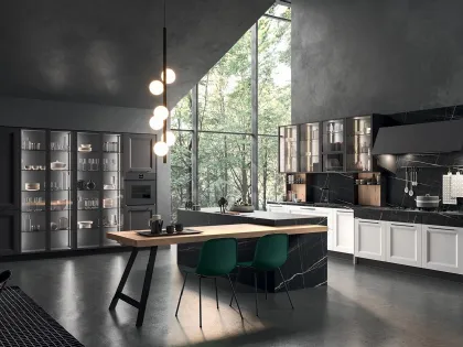 Cucina Moderna lineare Ego 02 in laminato Bianco e laccato Efeso con top effetto marmo di Astra