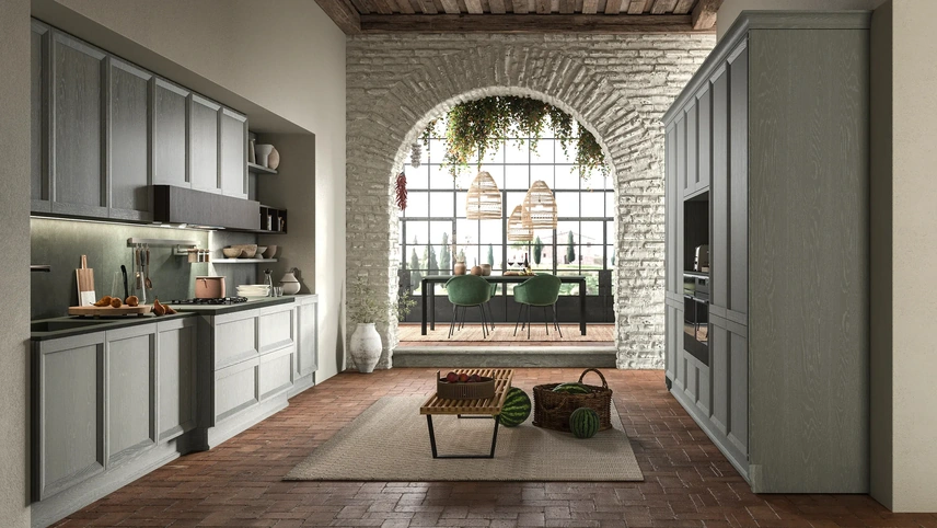 Cucina Moderna Impero Contemporaneo 01 in frassino laccato decapato di Astra