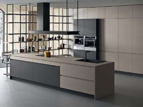 Cucina Moderna lineare Line 01 in laccato opaco Ottawa e Metal Grey di Astra
