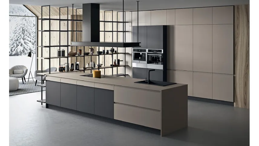 Cucina Moderna lineare Line 01 in laccato opaco Ottawa e Metal Grey di Astra