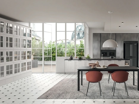 Cucina Moderna con penisola Old Line Elite 04 in legno e laccato metallico di Astra