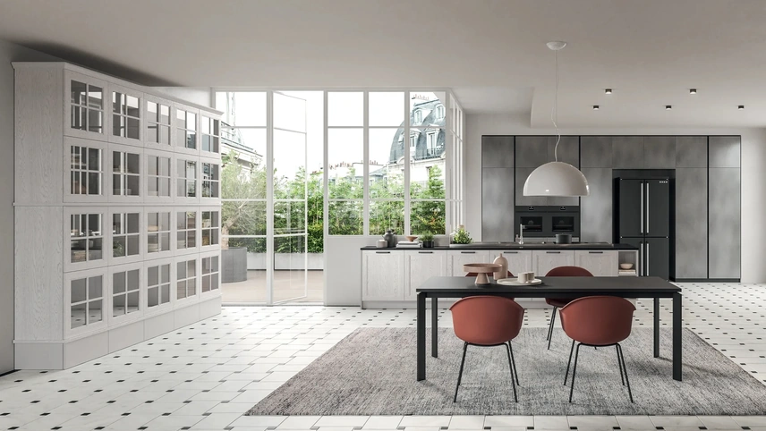 Cucina Moderna con penisola Old Line Elite 04 in legno e laccato metallico di Astra