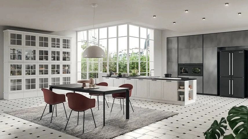 Cucina Moderna con penisola Old Line Elite 04 in legno e laccato metallico di Astra