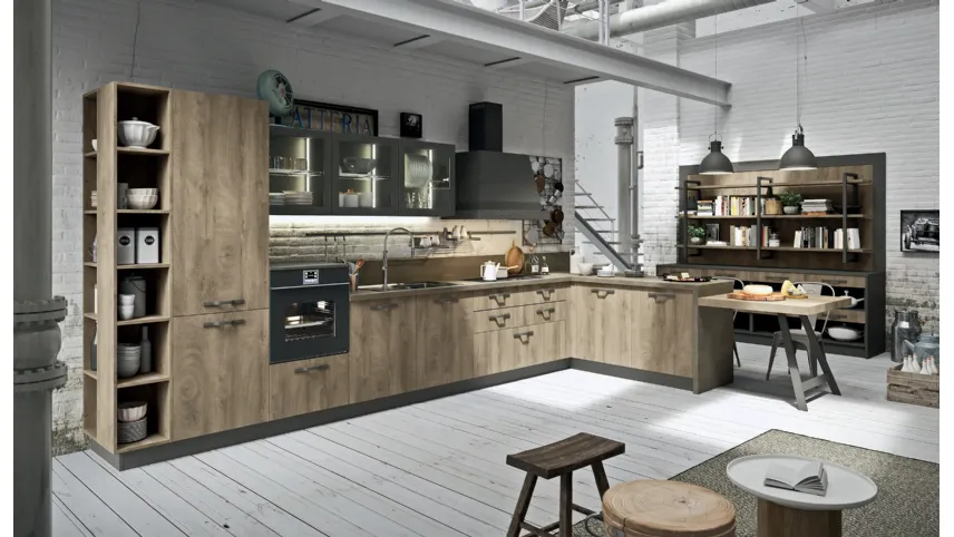 Cucina Moderna con penisola SP-22 Industrial 02 di Astra