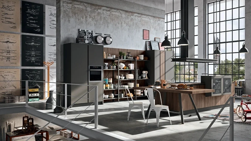 Cucina Moderna con isola SP-22 Industrial 03 di Astra