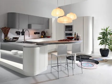 Cucina Moderna angolare con penisola SP22 01 in laccato opaco Bianco e Ferro di Astra