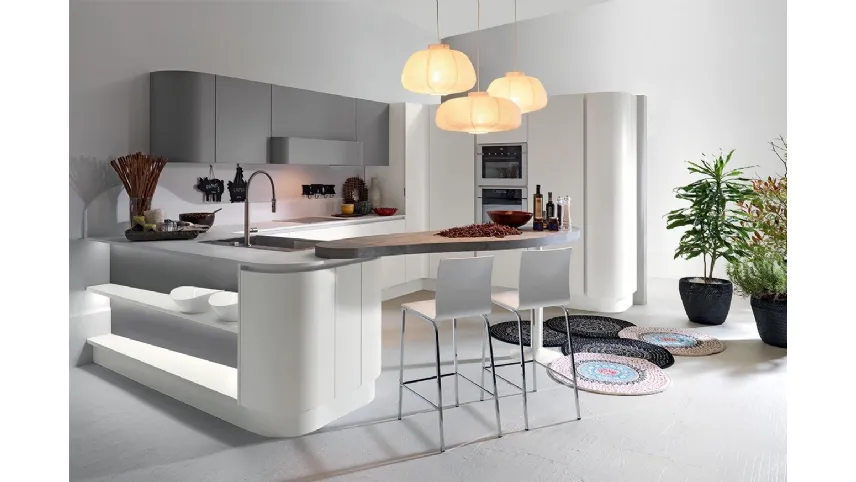 Cucina Moderna angolare con penisola SP22 01 in laccato opaco Bianco e Ferro di Astra