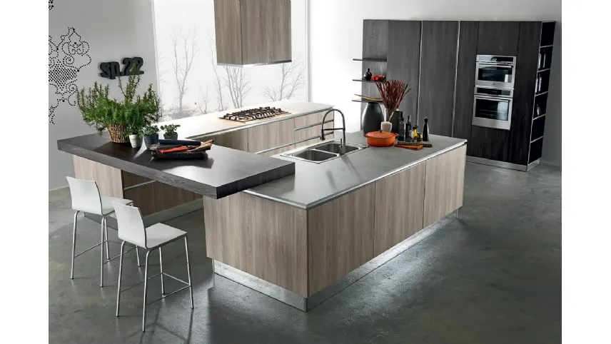 Cucina Moderna a isola SP22 03 in laminato finitura effetto legno di Astra